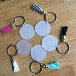 Creative keyring 4cm Blank with 3cm Suede Available Monogrammed Clear Acrylic Disc 3cm Suede Tassel Vinyl Keyrings