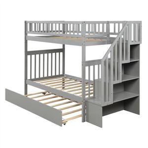 Twin over Twin Bunk Bed Solid Wood Gray a29 a51