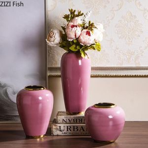Vases Nordic Modern Gold Pink Decorative Ornaments Nordic Modern Gold Pink Ceramic