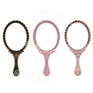 Vintage Handhold Plastic Makeup Mirror Lace Cosmetic Hand Glass