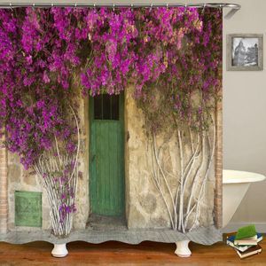 Shower Curtains Rural Pastoral Flower Hooks Waterproof Screen as pic