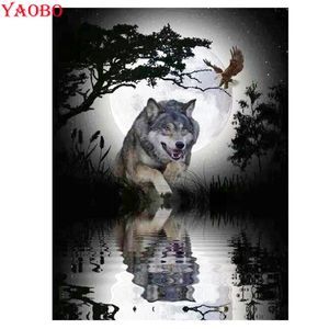 Wolf Reflection Moon Night Landscape as pic