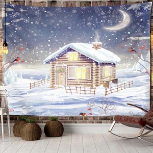 Tapestries Christmas Snow Cute House Solid