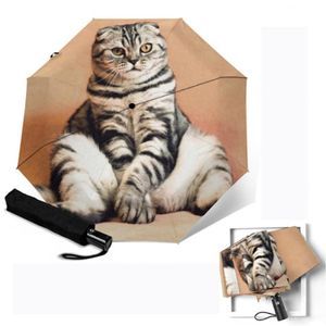 Umbrellas Tabby Cat Printed Fully Automatic Sunny Rainy Three-folding Umbrella Anti
