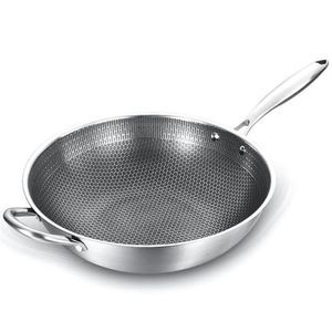 Coated pan Non Wok 304 Stainless Stocked handle Cooking kitchen Cookware308D