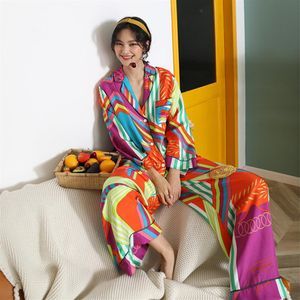 European American Silk Pajamas Set Home Clothing Long Sleeve