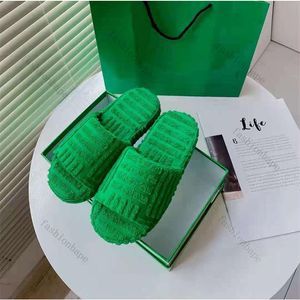 Stripe Jacquard Towel Slippers Soft Personalized Green Thick Bottom Sandals Jacquard Towel Slippers Soft Warm Home