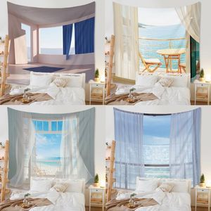 Tapestries Window Scenery Summer Sea Cute Aesthetic Bedroom DecorationTapestries 73x95cm