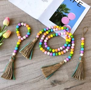 Pastoral beaded tassel string colourful wood wooden beads as pic