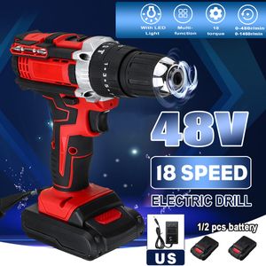 3 in 1 Cordless Electric Drill Screwdriver Hammer 18 Torque 48V Dual Speed Power Tools With 2 Battery 201225215J