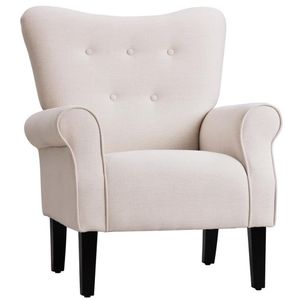 US Stock Modern Wing Back Accent Chair Roll Arm Living Room Wooden Legs,Cream a31302Z Office