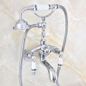 Silver Polished Chrome Brass Wall Mounted Dual Ceramic Handles Clawfoot Bathtub Aqg404 Bathroom Show 131-200mm