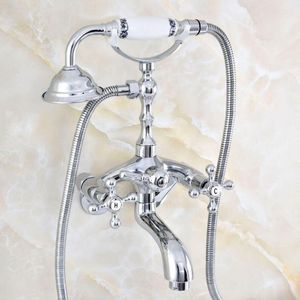 Silver Polished Chrome Brass Wall Aqg409 Bathroom Shower Mounted Dual Cross Handles Clawfoot Bathtub