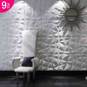 9 PCS 30x30cm board Geometric 3D Sticker Diamond Wood Carved 3D Background Wall