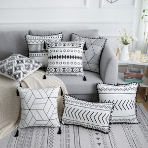 Simple Geometric Fringe Decorative Cushion Adults Decorative Cushion Rectangle Tassel Soft Pillow