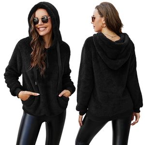 Women&#039;s Long Hoodie Zipper Hooded Collar Pockets Natural Color Collar Solid Color Female Sweater Fleece