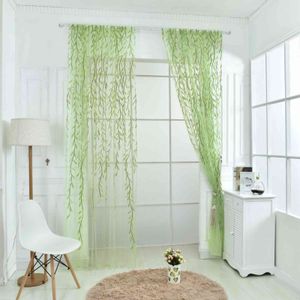 Wicker Sheer Curtain French Window Printed Gauze Curtains Screen Left and Right Biparting Open