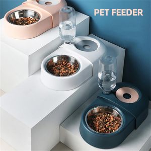 Cat Bowls & Feeders 2 In 1 Pet Feeding Watering Supplies Feeder as pic