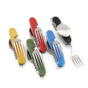 Multifunctional Folding Knife Dinnerware Sets CE / EU Keychain Pendant Outdoor Camping Tools