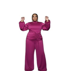 Women&#039;s Plus Size Tracksuits Xl-4xl Women Elegant Two Piece Suit Sets Female Fashion Fold Drawstring Top And Pants Outfits Wholesale DropWom