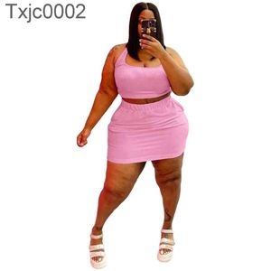 Women Plus Size Tracksuits Summer Knee-Length Dress Sets Sportswear Skirt Outfits Designer Fashion Casual Two Piece