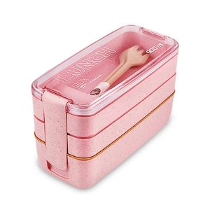 Lunch Box 3 Grid Wheat Work Travel Portable Student Lunch Metal