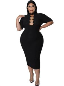Plus Size Dresses Women Hollow Out O Neck Short Sleeve Ropa Mujer 2022 Fashion Solid Street Style Sexy Oversize Long DressPlus