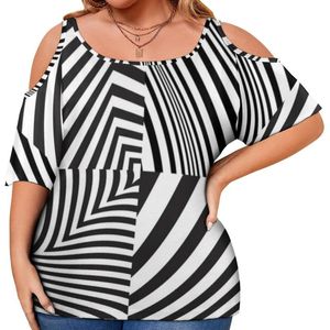 Women&#039;s Plus Size T Retro Abstract Stripes Women's Plus Size T-Shirt Korean Fashion Tees Summer Print