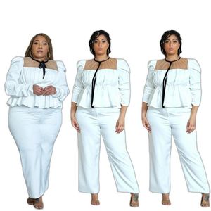 Women&#039;s Plus Size Tracksuits Women Clothing 4XL 5XL Mesh Patchwork Top And Pants 2 Piece Set Fashion Two Sets ConjuntosWomen&#039;s